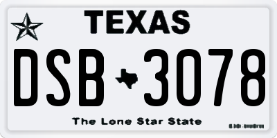 TX license plate DSB3078