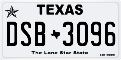 TX license plate DSB3096