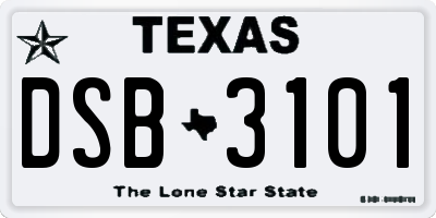 TX license plate DSB3101