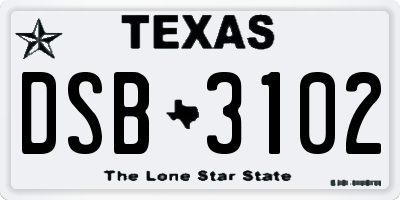 TX license plate DSB3102