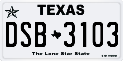 TX license plate DSB3103