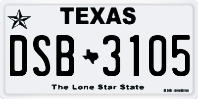 TX license plate DSB3105