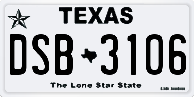 TX license plate DSB3106