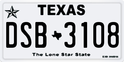 TX license plate DSB3108