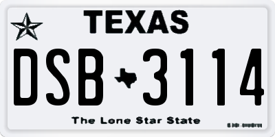 TX license plate DSB3114