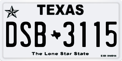 TX license plate DSB3115