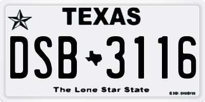 TX license plate DSB3116