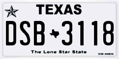 TX license plate DSB3118