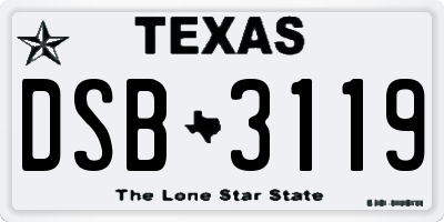 TX license plate DSB3119