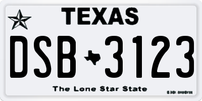 TX license plate DSB3123