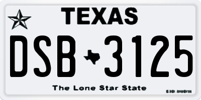 TX license plate DSB3125