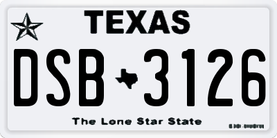 TX license plate DSB3126