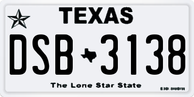 TX license plate DSB3138
