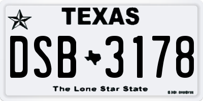 TX license plate DSB3178