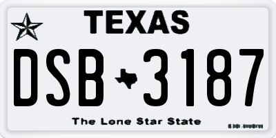 TX license plate DSB3187