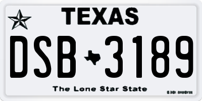 TX license plate DSB3189