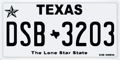 TX license plate DSB3203