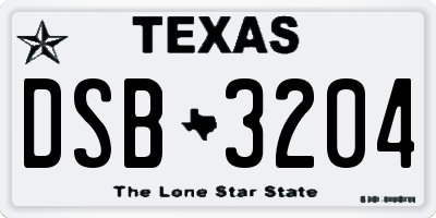 TX license plate DSB3204