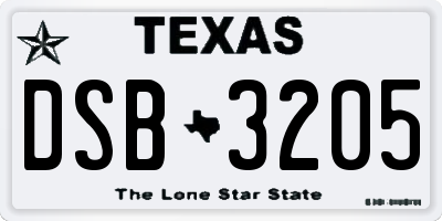 TX license plate DSB3205