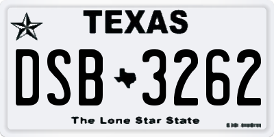 TX license plate DSB3262