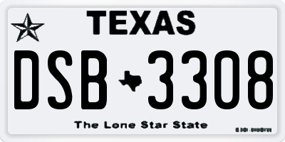TX license plate DSB3308