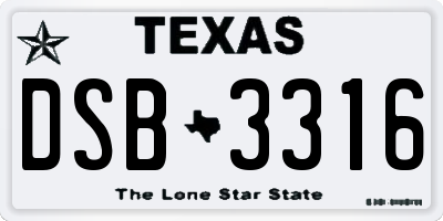 TX license plate DSB3316