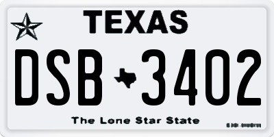 TX license plate DSB3402