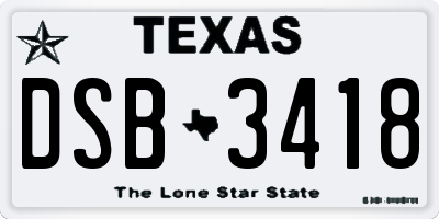 TX license plate DSB3418
