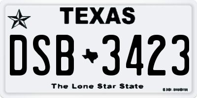 TX license plate DSB3423