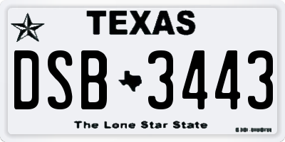 TX license plate DSB3443