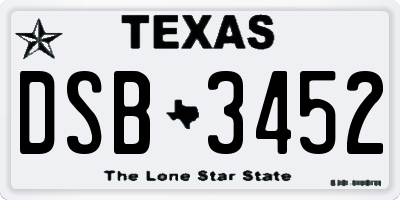 TX license plate DSB3452