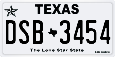 TX license plate DSB3454