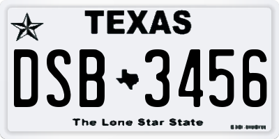 TX license plate DSB3456