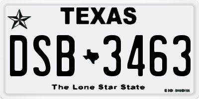 TX license plate DSB3463