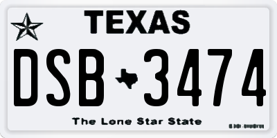 TX license plate DSB3474