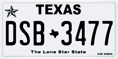 TX license plate DSB3477