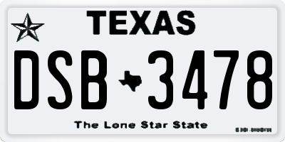 TX license plate DSB3478