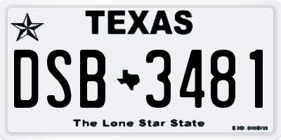 TX license plate DSB3481