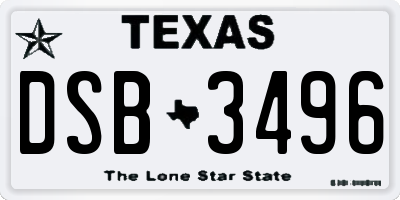 TX license plate DSB3496