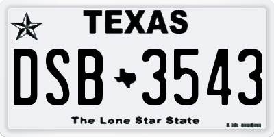 TX license plate DSB3543