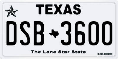 TX license plate DSB3600