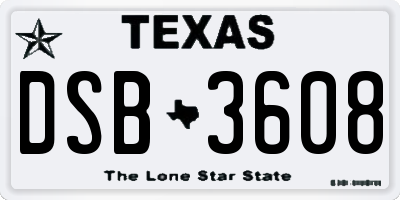 TX license plate DSB3608