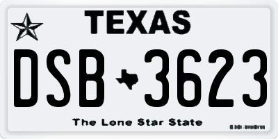 TX license plate DSB3623