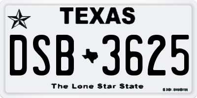 TX license plate DSB3625