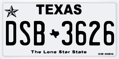 TX license plate DSB3626