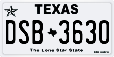 TX license plate DSB3630