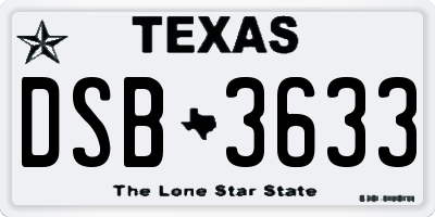 TX license plate DSB3633