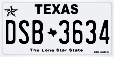 TX license plate DSB3634