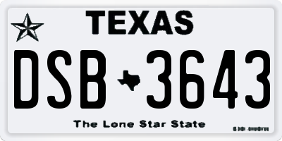 TX license plate DSB3643
