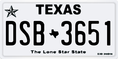 TX license plate DSB3651